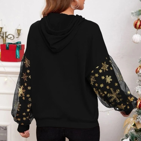 Sheer Sleeve Snowflake Pop Over Hoodie - Picture 6 of 6